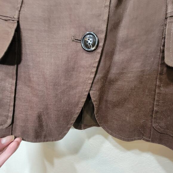 Zara Basic Jacket L Brown Ramie Linen Like Texture Large Blazer Belted Back - Picture 8 of 10
